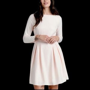 Modcloth Pastel Pink Print Slit Cut Out Back A-Line Long Sleeve Dress Sz M